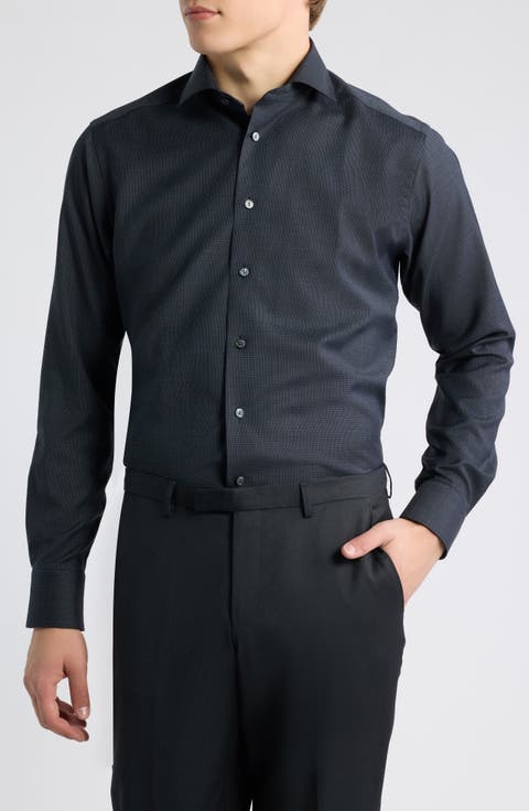 Slim Fit Houndstooth Wool Dress Shirt