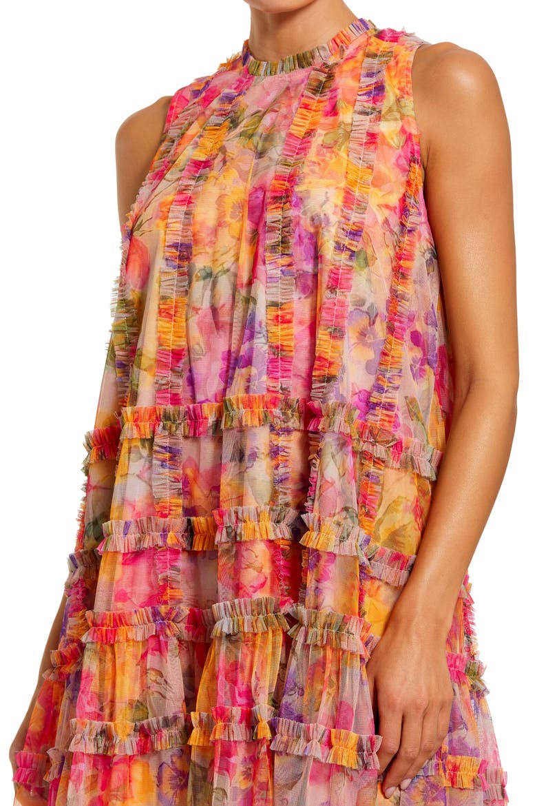 Sleeveless High Neck Printed Mesh Mini Dress, Alternate, color, Multi