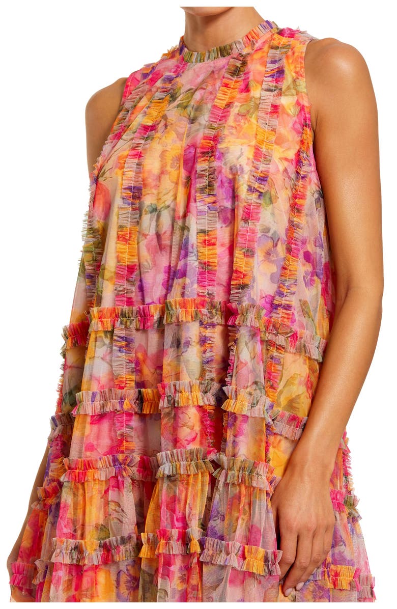 Mac Duggal Sleeveless High Neck Printed Mesh Mini Dress, Alternate, color, Multi