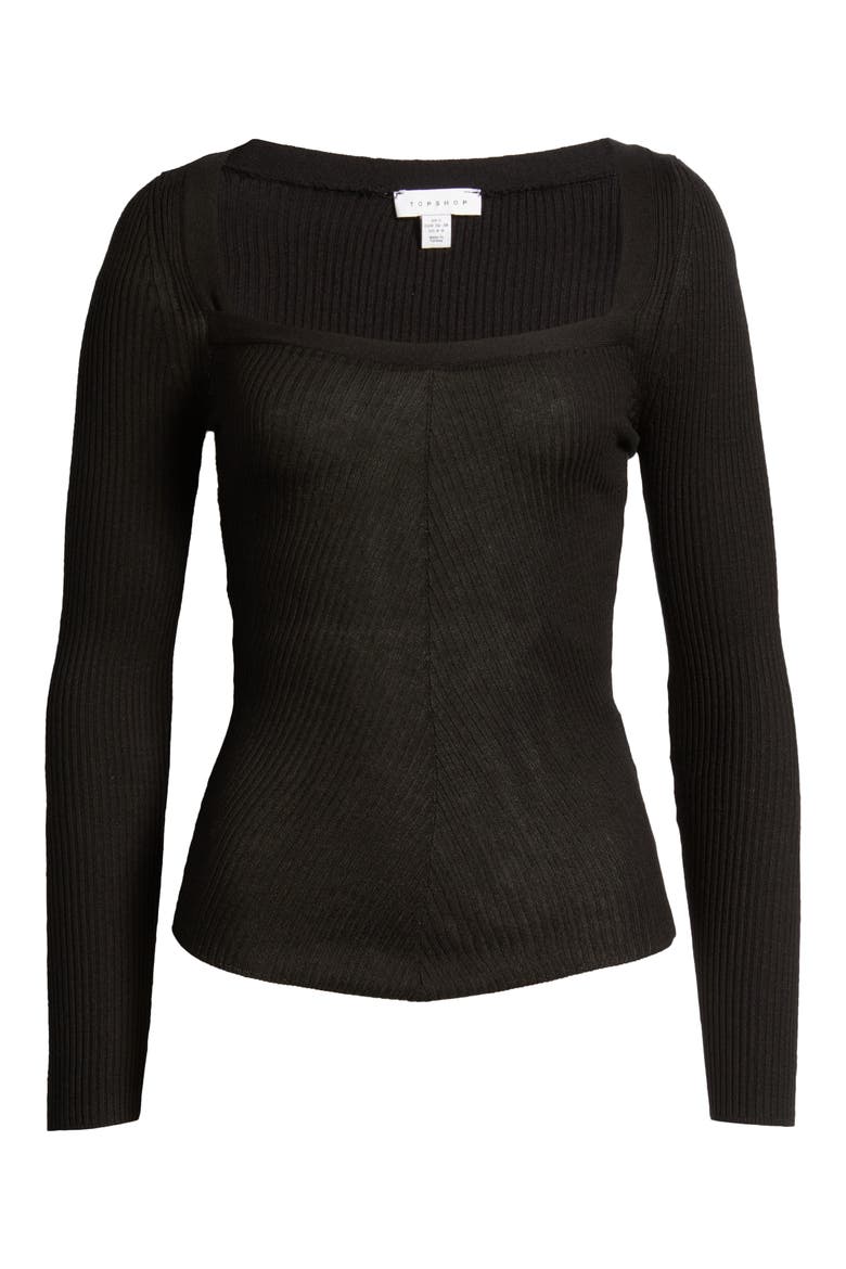 Square Neck Rib Sweater, Alternate, color, BLACK