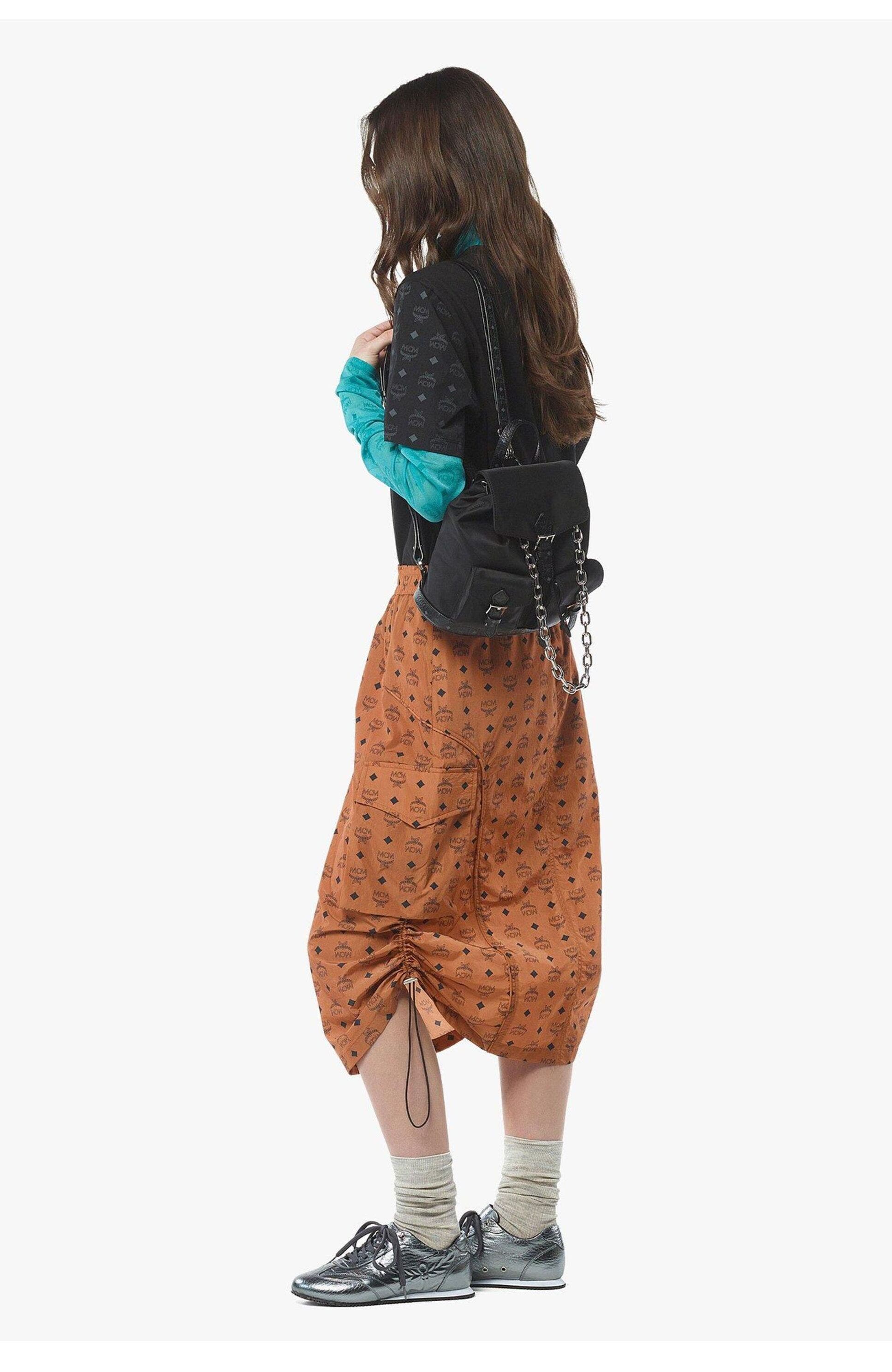 MCM Mini Aren Drawstring Backpack in ECONYL and Leather, Alternate, color, 