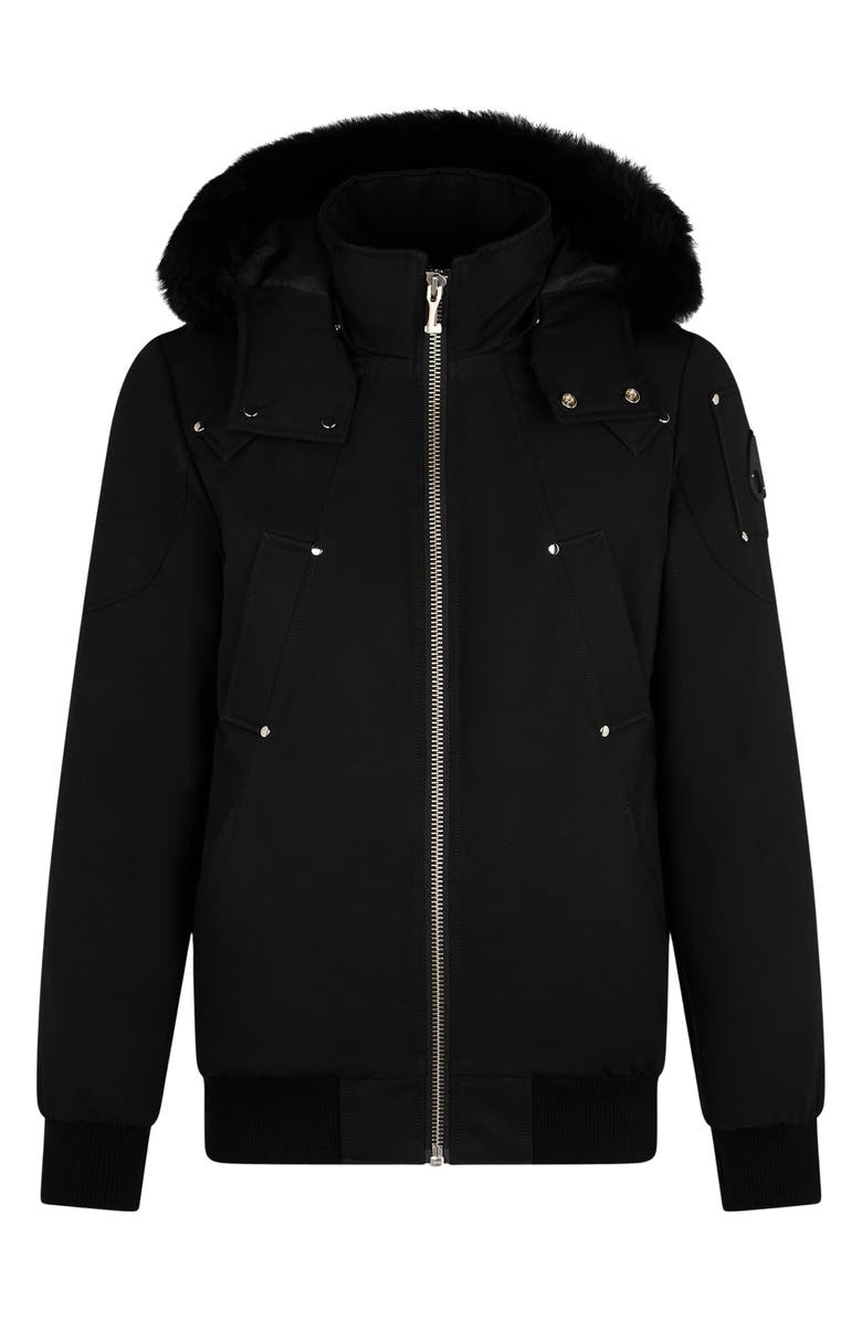 Moose Knuckles Original Genuine Shearling Trim Water & Wind Resistant 650 Fill Power Down Ballistic Bomber Jacket, Alternate, color, Black/ Black