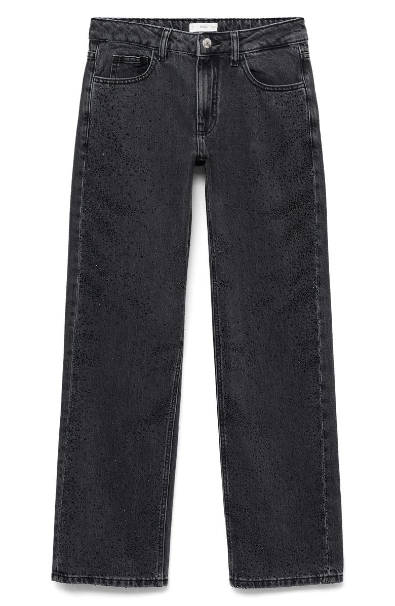 MANGO TEEN Rhinestone Straight Leg Jeans, Alternate, color, Black Denim