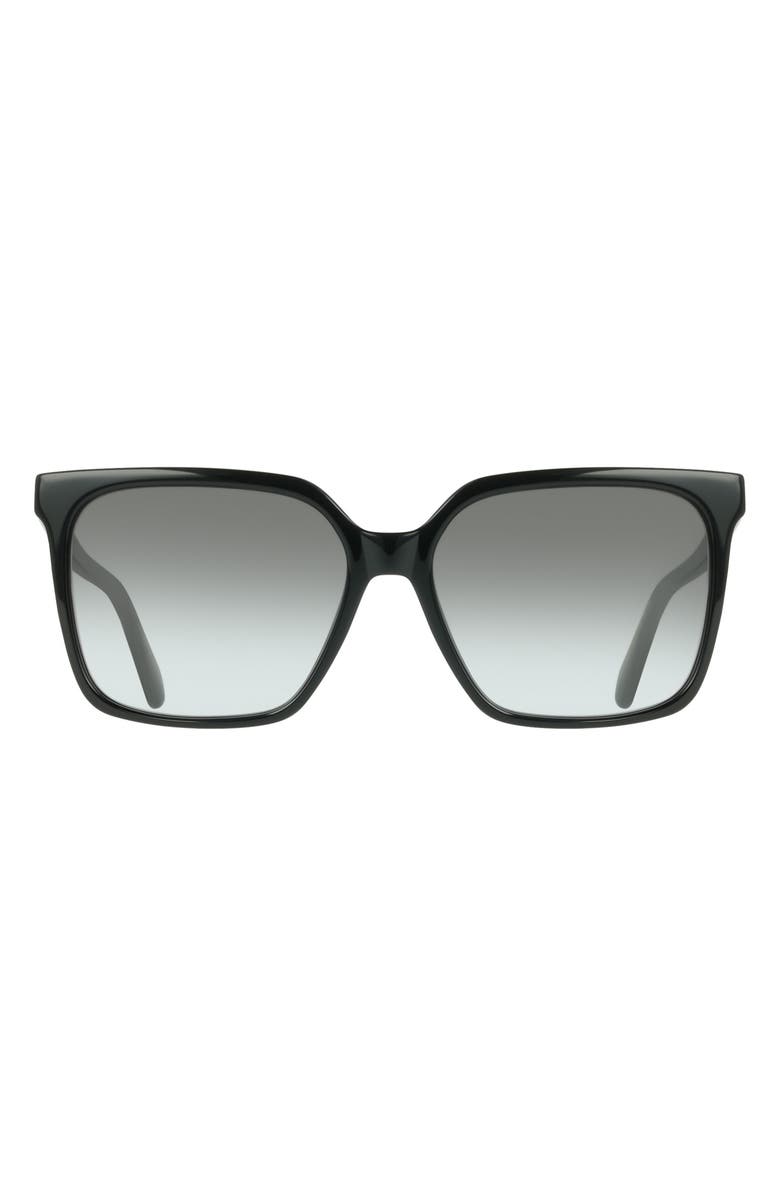 FERRAGAMO 57mm Rectangle Sunglasses, Main, color, Black