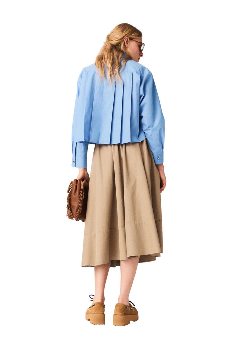 Pleated back embroidered shirt, Alternate, color, Blue