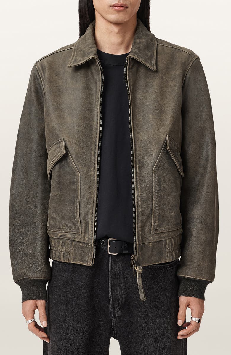 AllSaints Marland Leather Aviator Jacket, Main, color, Black Beige