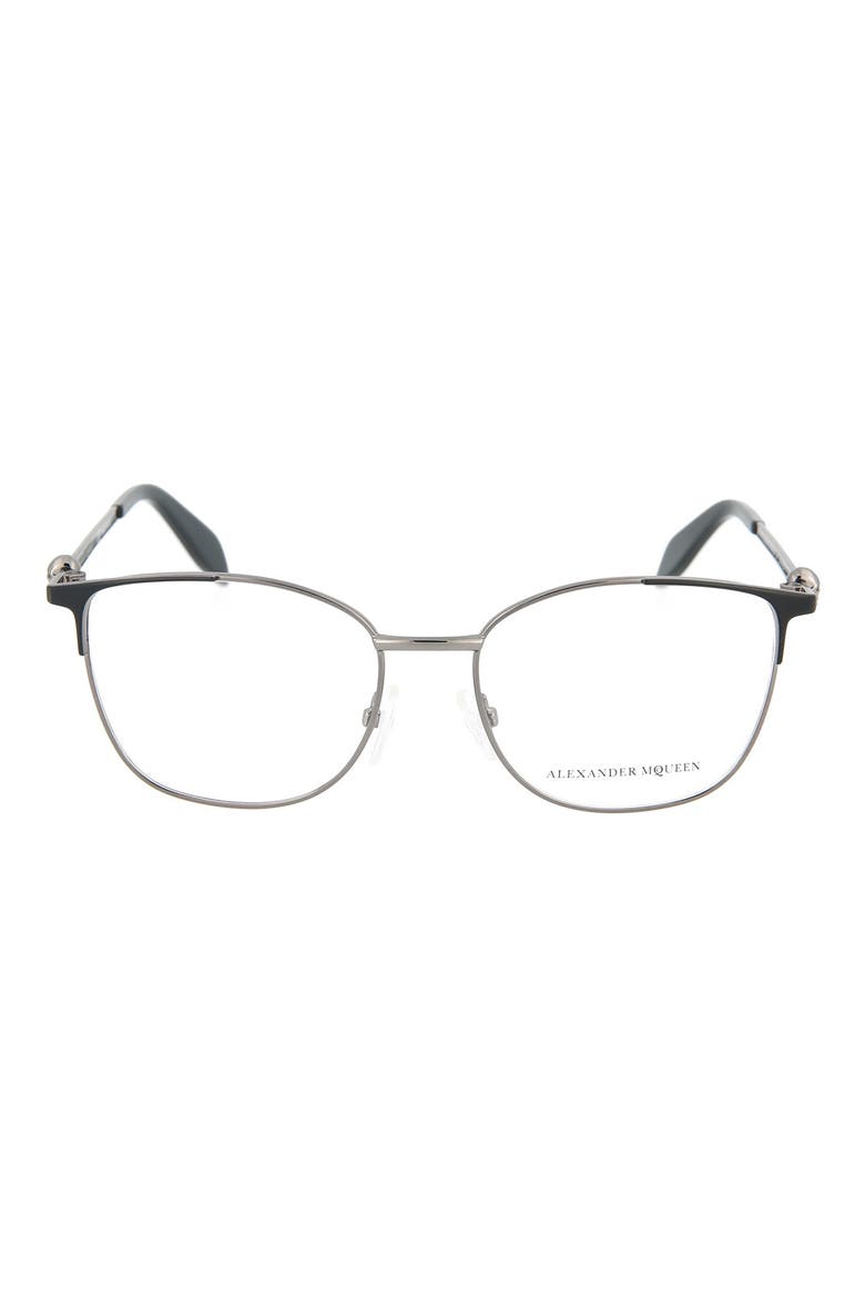 Alexander McQueen 52mm Square Optical Frames, Main, color, SHINY DK RUTHM MATTE BLK/ TRN