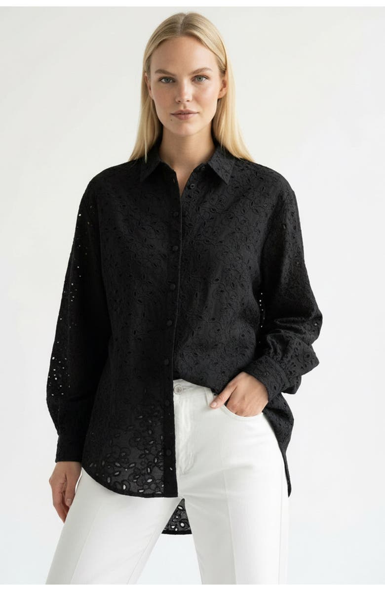 Exquise Long Sleeve Broderie Anglaise Shirt, Alternate, color, Black
