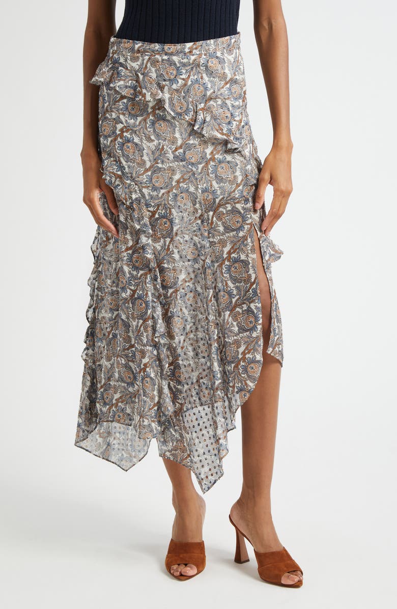 Veronica Beard Eleonora Paisley Silk Blend Asymmetric Skirt, Main, color, Dove Multi