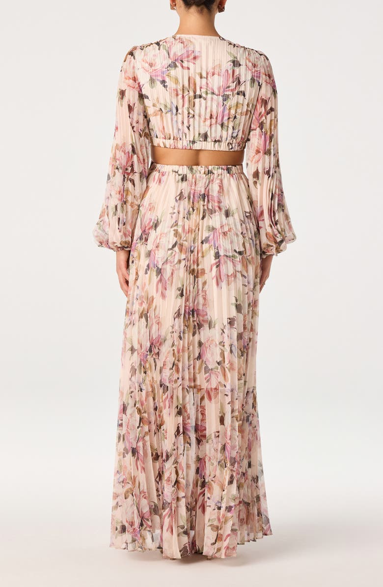 ASTR the Label Revery Floral Pleated Cutout Long Sleeve Maxi Dress, Alternate, color, Yellow Pink Floral
