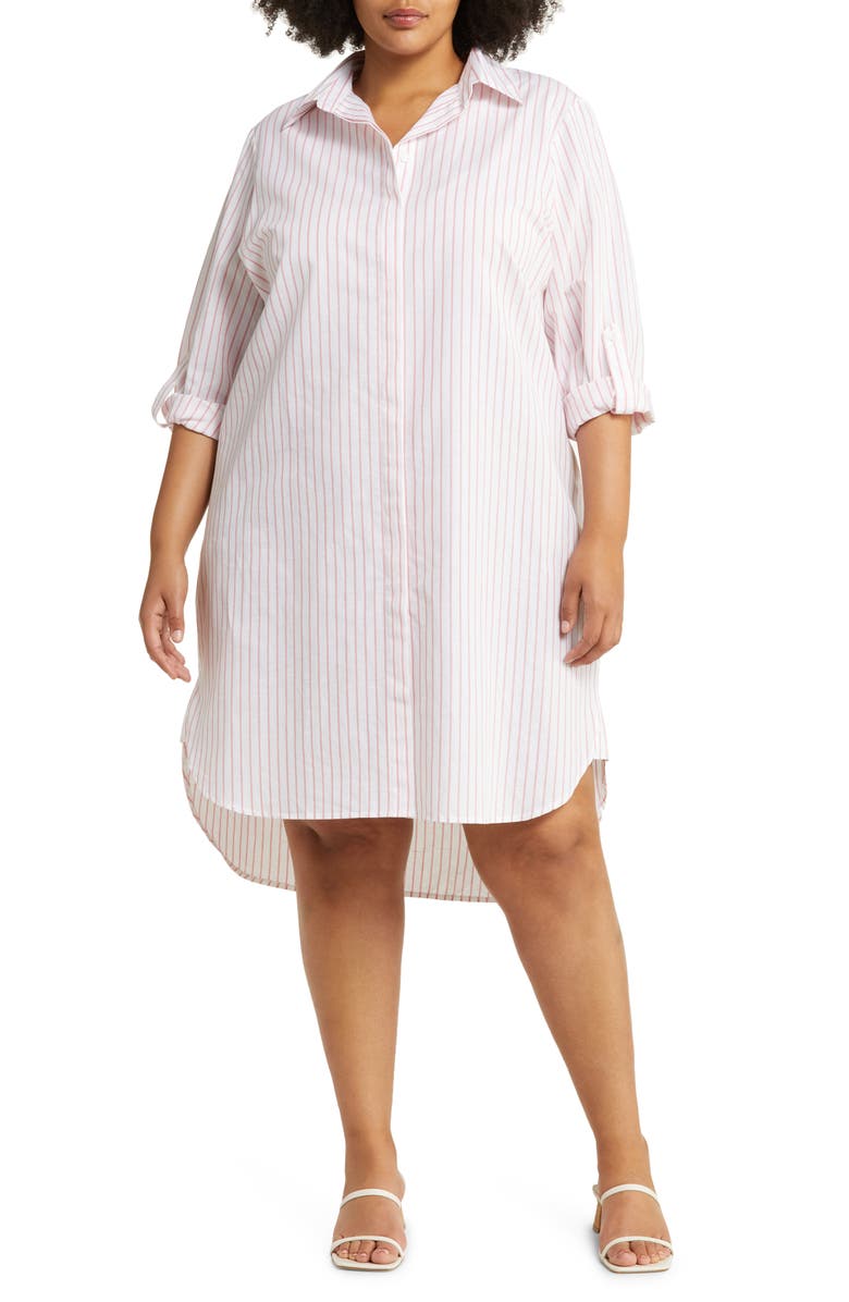 HARSHMAN Willow Stripe Long Sleeve Cotton & Linen Shirtdress, Main, color, 