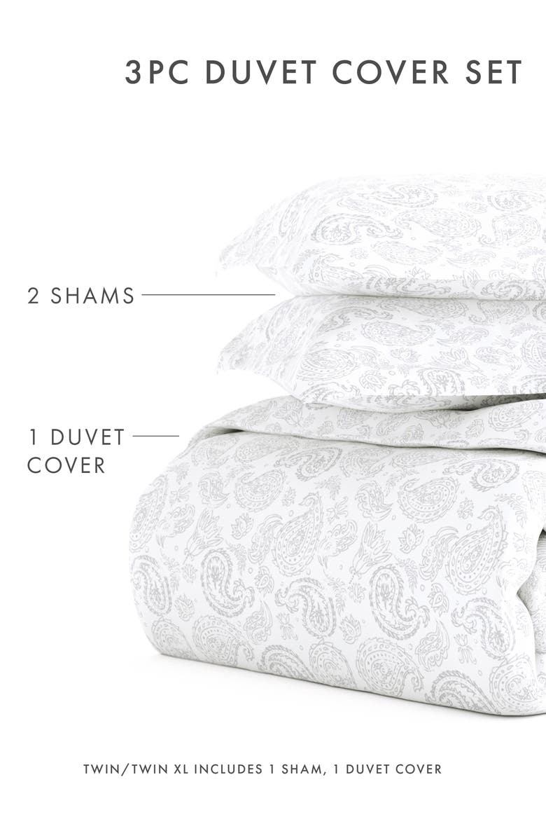 HOMESPUN HOME SPUN Premium Ultra Soft 3-Piece Coarse Paisley Print Duvet Cover Set, Alternate, color, Light Gray