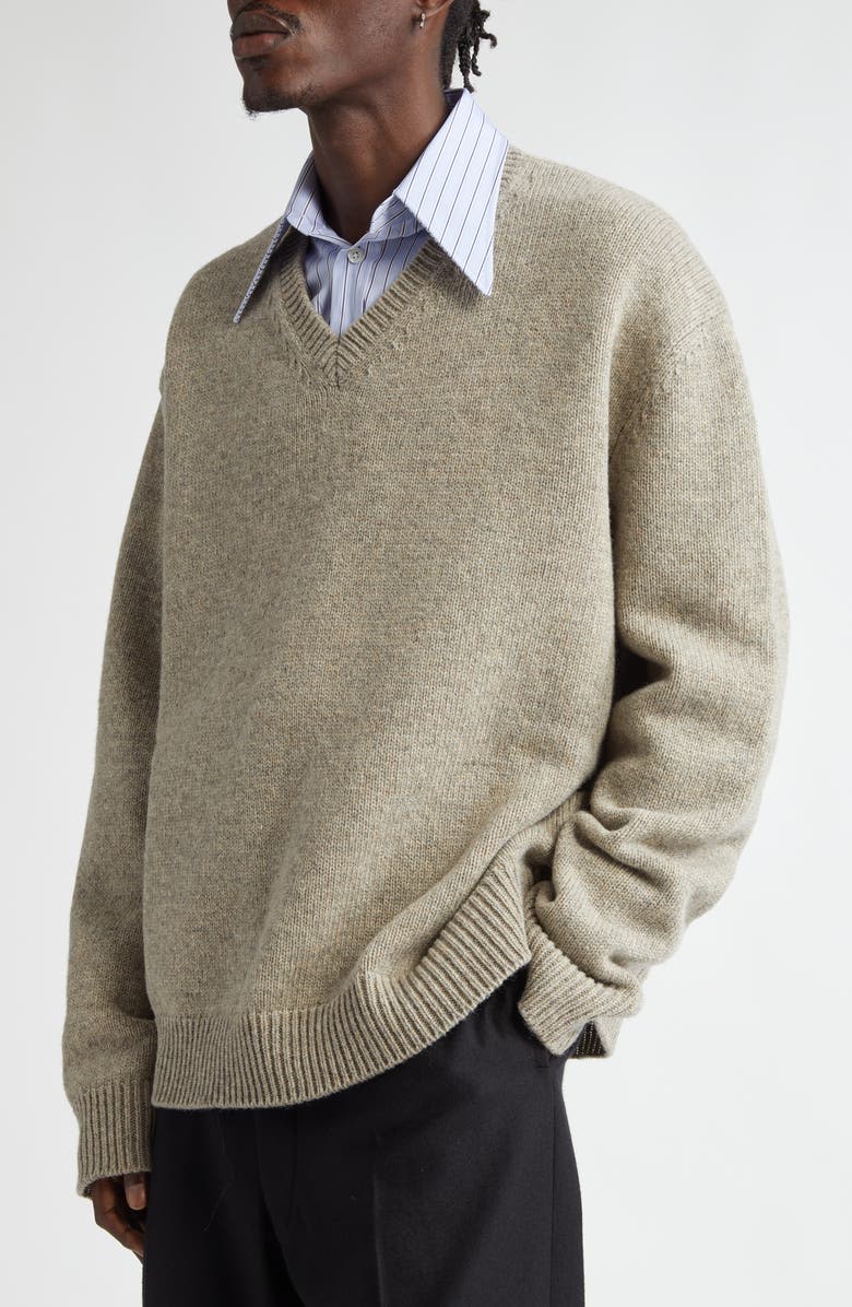 Maison Margiela Oversize V-Neck Wool Sweater, Alternate, color,