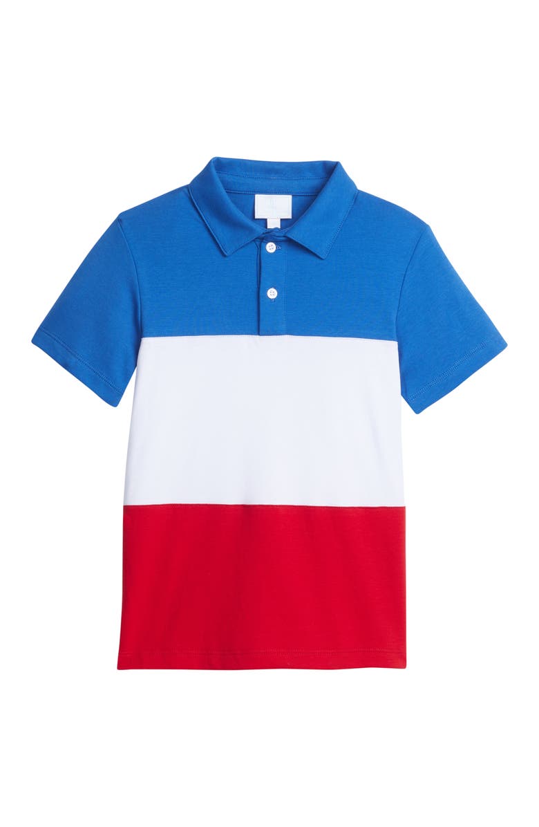 Little English Kids Color Block Short Sleeve Polo, Main, color, Royal