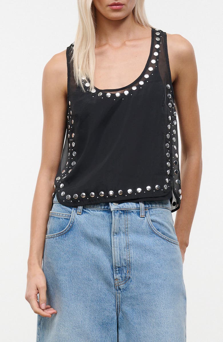 STAUD Cara Sheer Studded Sleeveless Top, Main, color, Black Studs