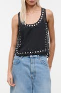 STAUD Cara Sheer Studded Sleeveless Top