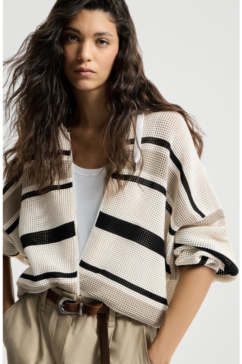 Net hooded cardigan with zipper, Alternate, color, White