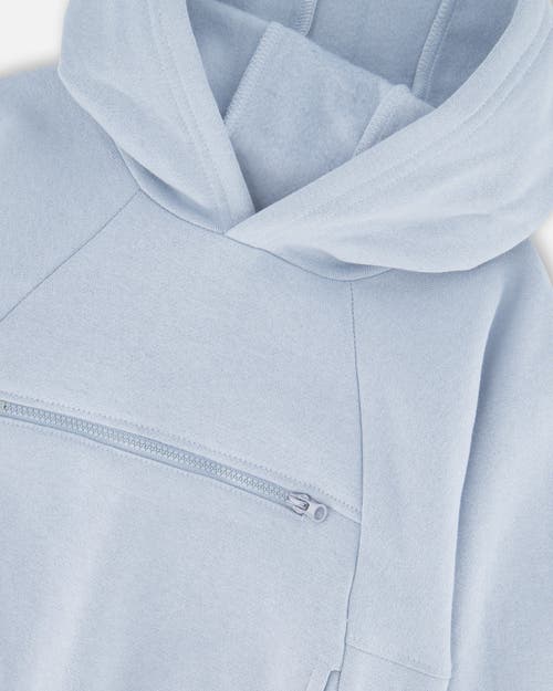 Deux Par Deux Pullover Hooded Fleece Sweatshirt With Zip Pocket In Blue