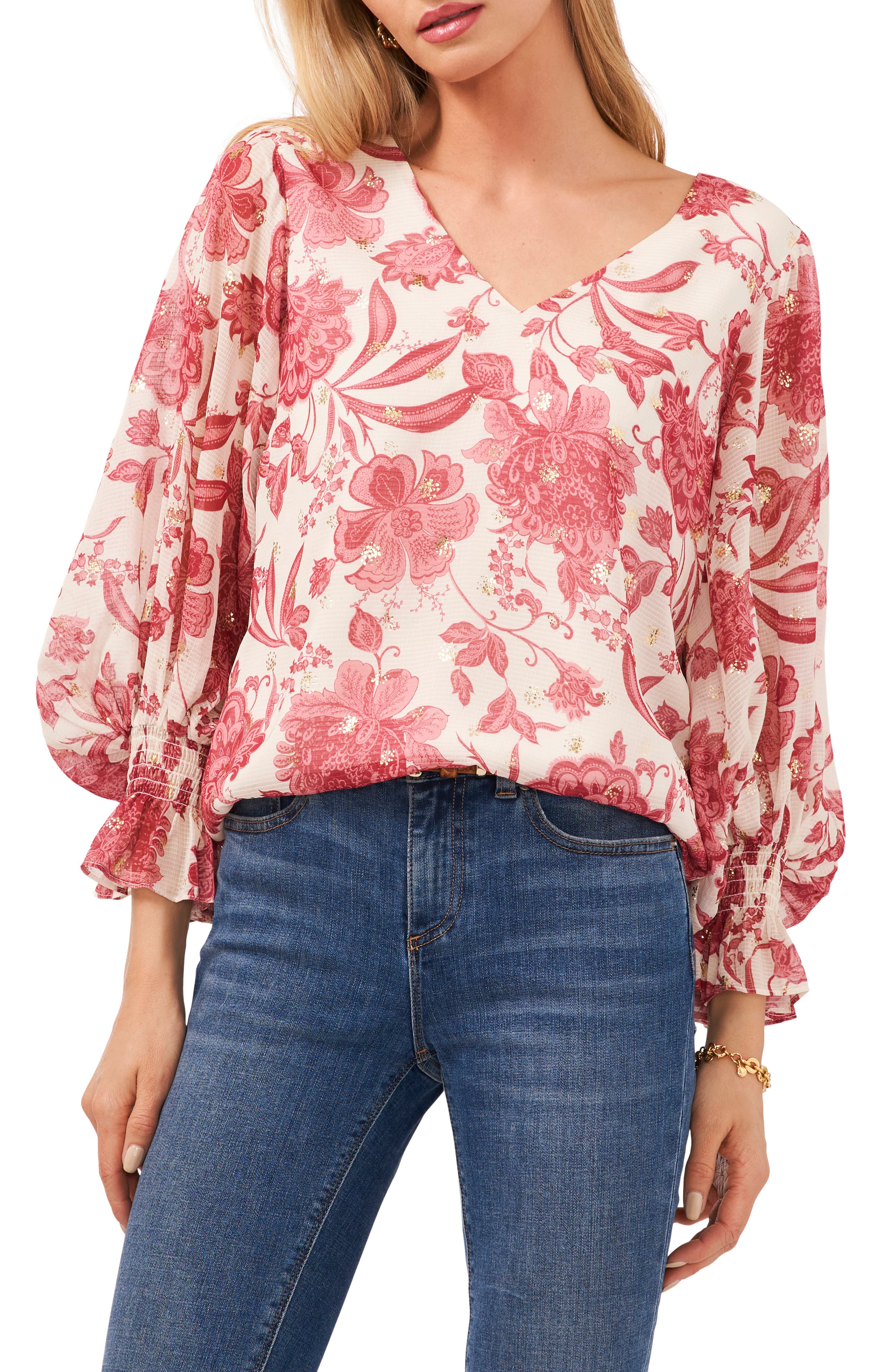 Vince Camuto Gemma Floral Print Bell Sleeve Top