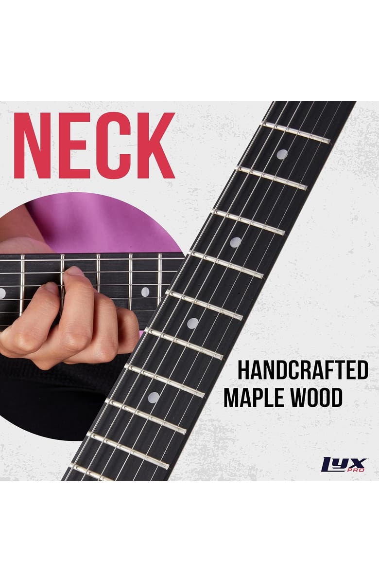 Lyxpro CS 30 Left Hand Electric Guitar Kit for Beginner with Amp Cable, 6 Picks & Guide, Alternate, color, Pink
