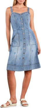 Wash Lab Denim Topstitch Seamed Denim Dress