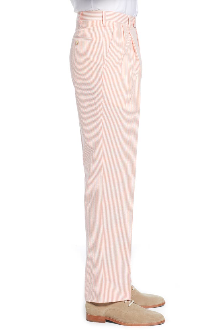 Pleated Seersucker Cotton Dress Pants, Alternate, color, ORANGE