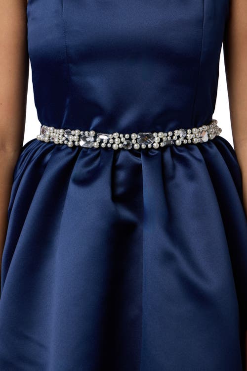 Un Deux Trois Stretchy Pearl And Gem Belt In Metallic