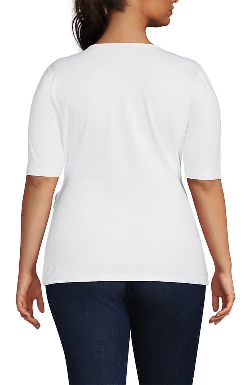 Lands' End Plus Size Elbow Sleeve Lightweight Jersey Side Tie Blouse In White