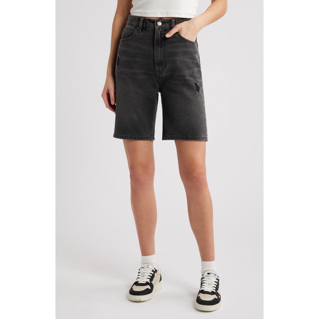 Shop Ptcl Leia High Waist Denim Bermuda Shorts In Grey Wash