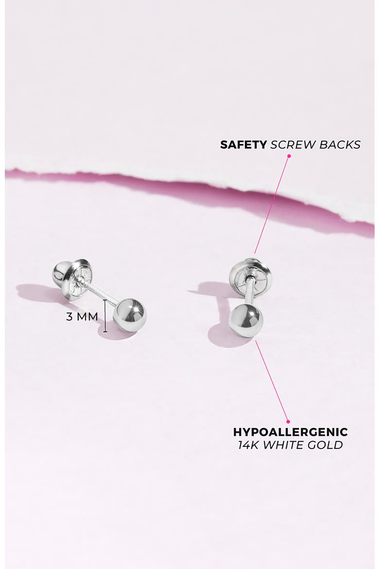 14k Classic Ball White Gold Earrings, Alternate, color, Silver