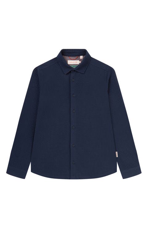 Texture Knit Button-Up Shirt