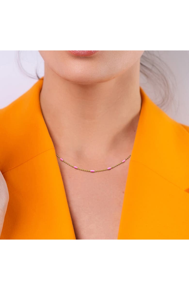 DELMAR 18K Gold Plated Sterling Silver Pink Enamel Station Ball Chain Necklace, Alternate, color, Pink