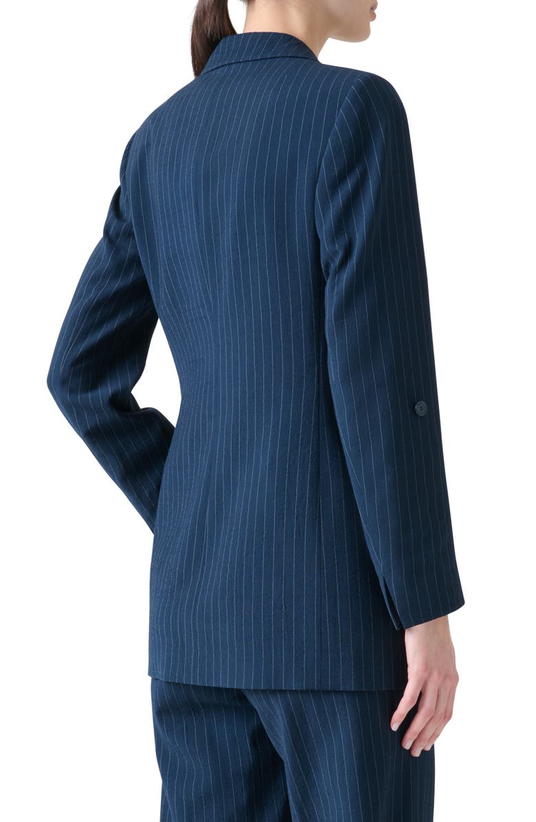 Akris punto Pinstripe Cool Wool Blend Crepe Blazer, Alternate, color, Navy