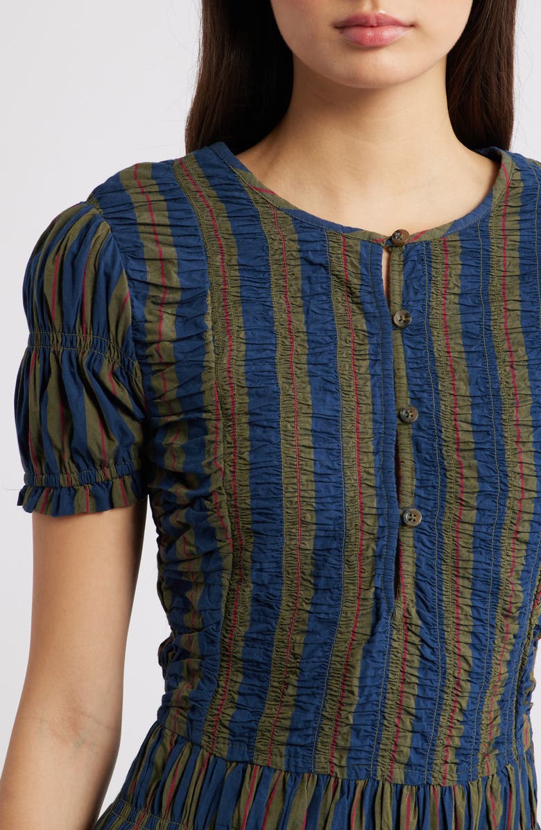 Damson Madder Sienna Stripe Organic Cotton Dress, Alternate, color, Blue/ Green Multi