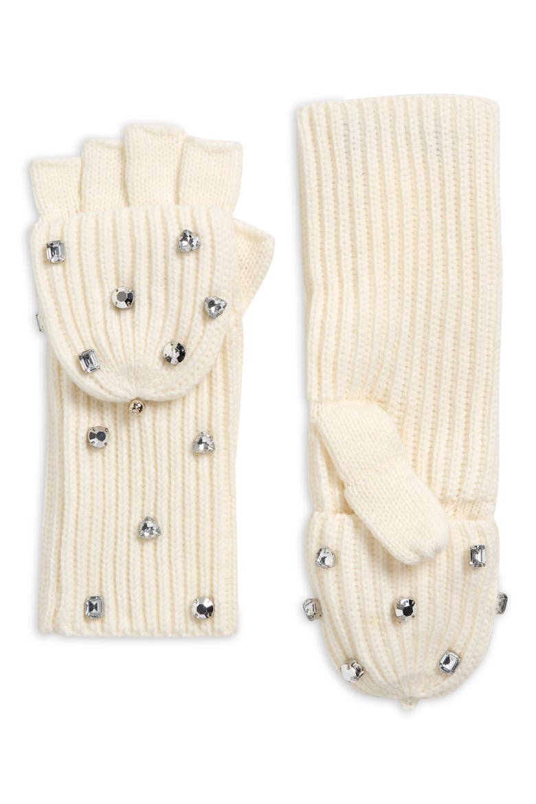Embellished Pop Top Mittens, Main, color, CREAM