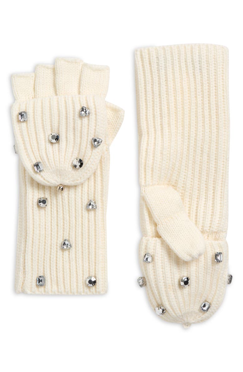 Kate Spade New York Embellished Pop Top Mittens, Main, color, Cream