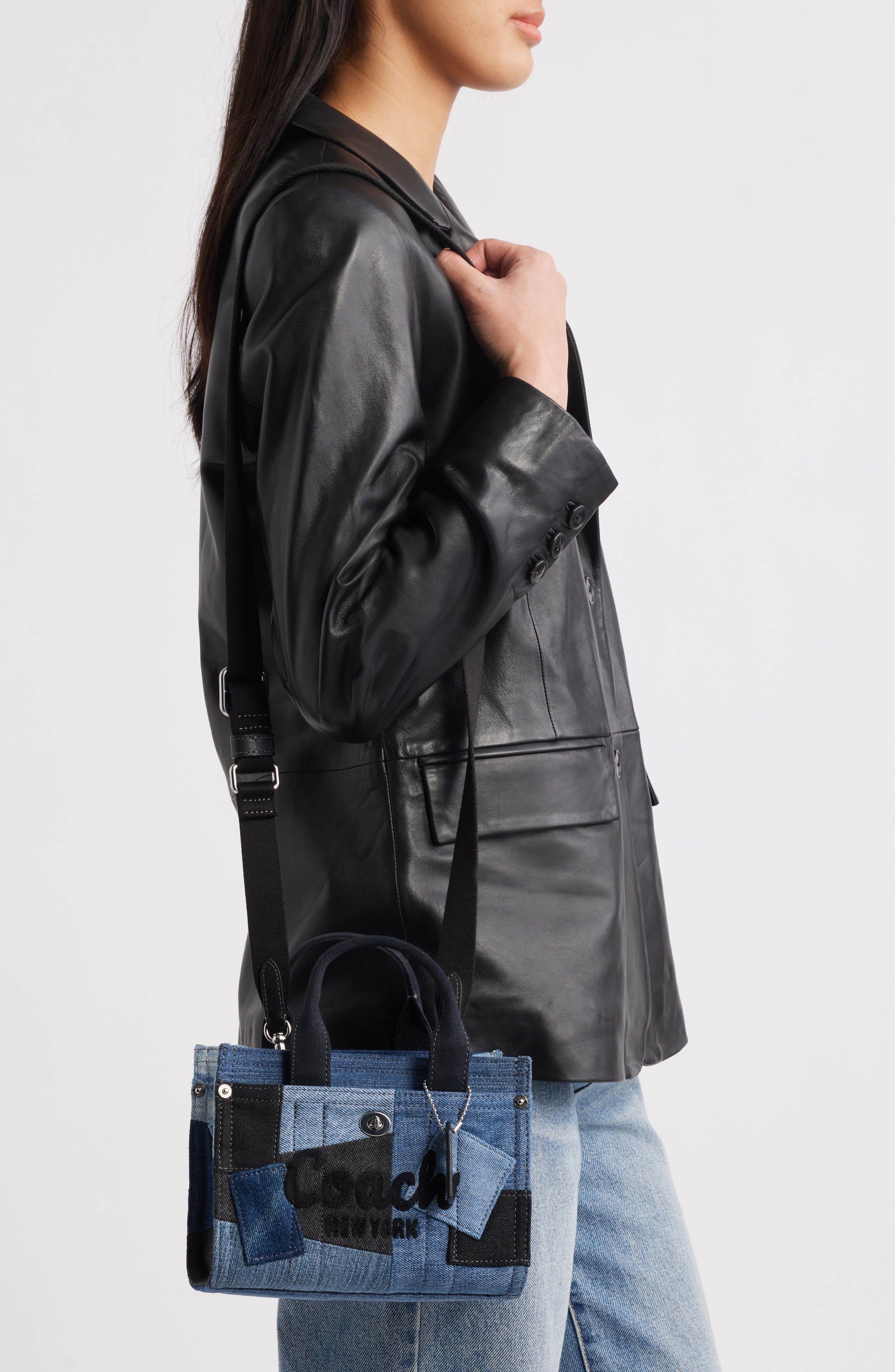 COACH Patchwork Denim Cargo Tote 20, Alternate, color, 