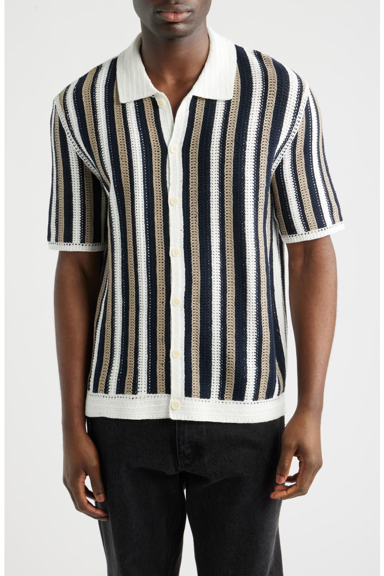 Porto Stripe Crochet Knit Polo (Men) | Nordstrom