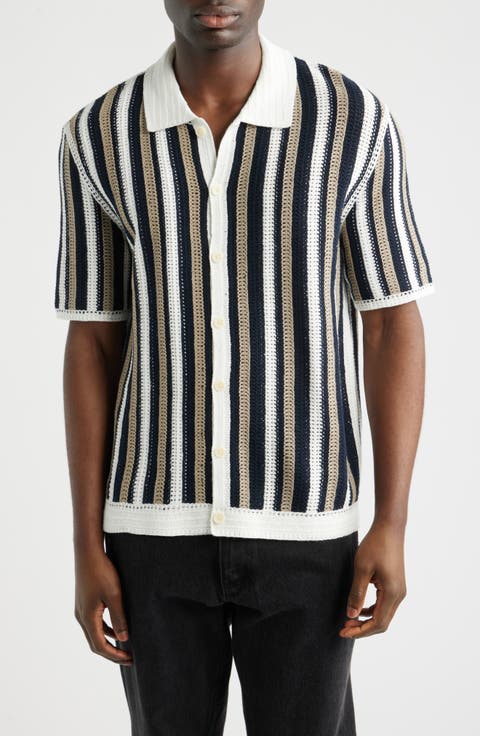Porto Stripe Crochet Knit Polo