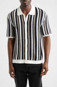 Wax London Porto Stripe Crochet Knit Polo