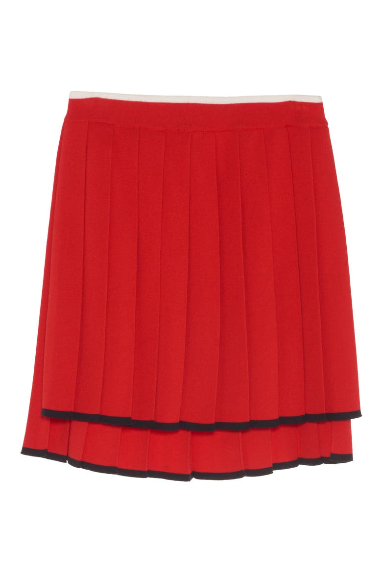 Tipped Step Hem Pleated Wool Blend Skirt, Alternate, color, RED