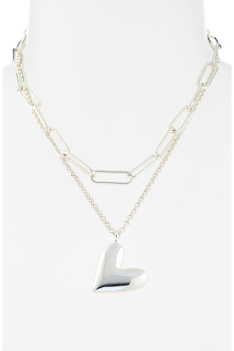 Puffy Heart Layered Necklace, Alternate, color, SILVER