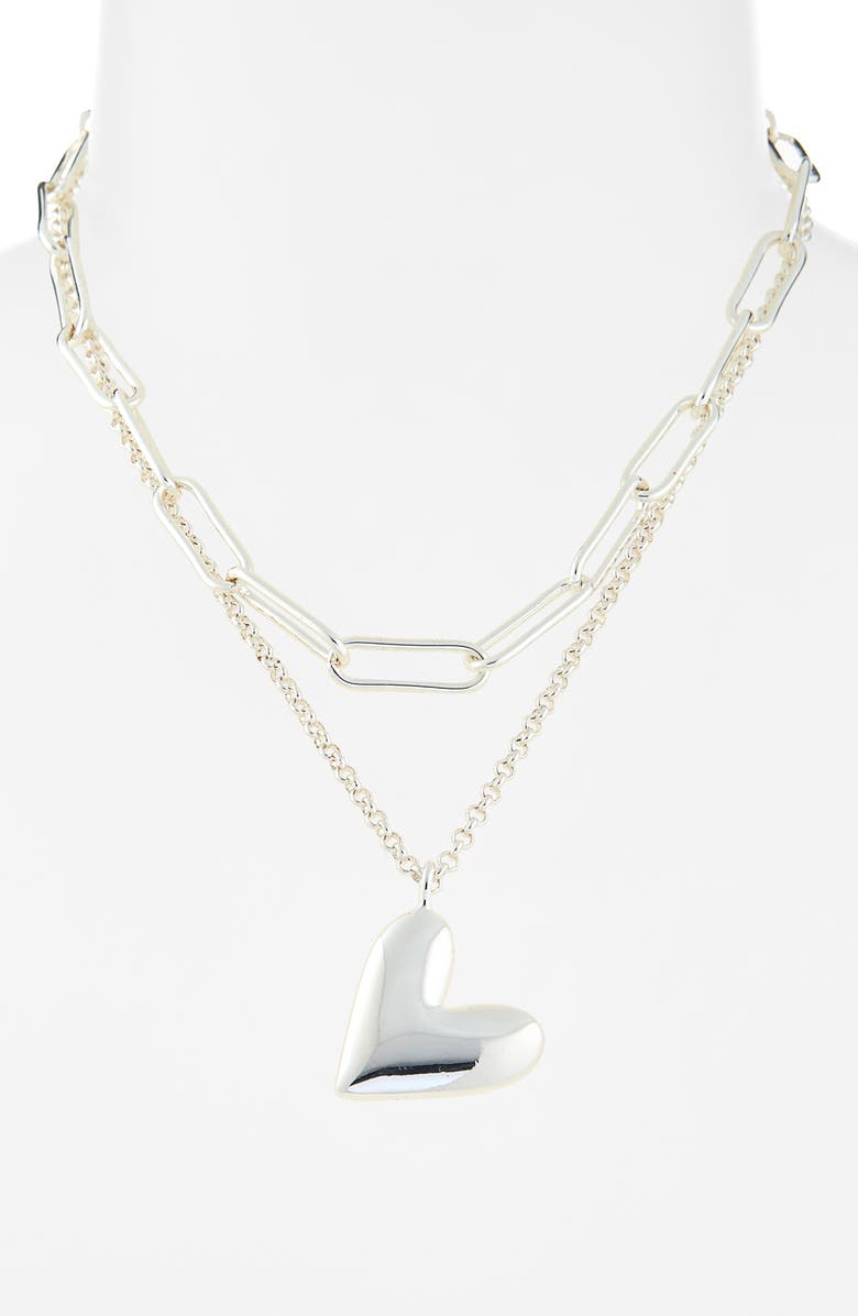 NORDSTROM RACK Puffy Heart Layered Necklace, Alternate, color, Silver