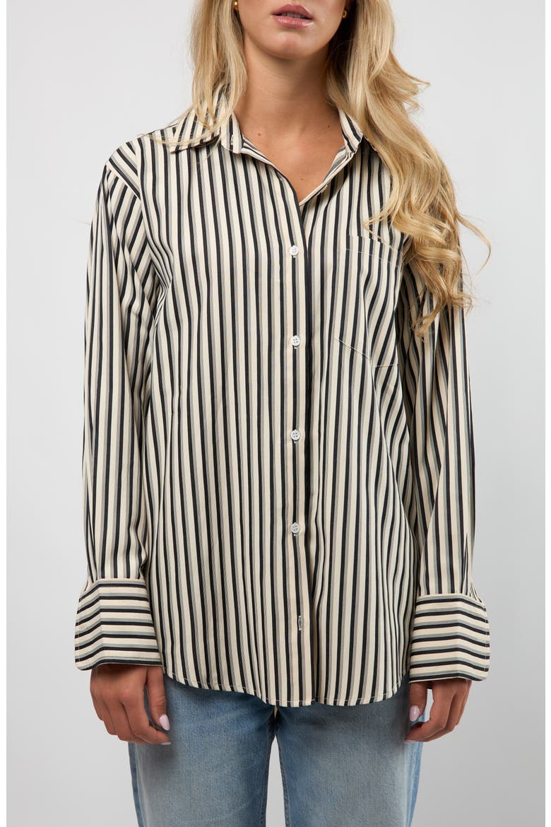 The Port Stripe Button-Up Shirt, Main, color, BLACK