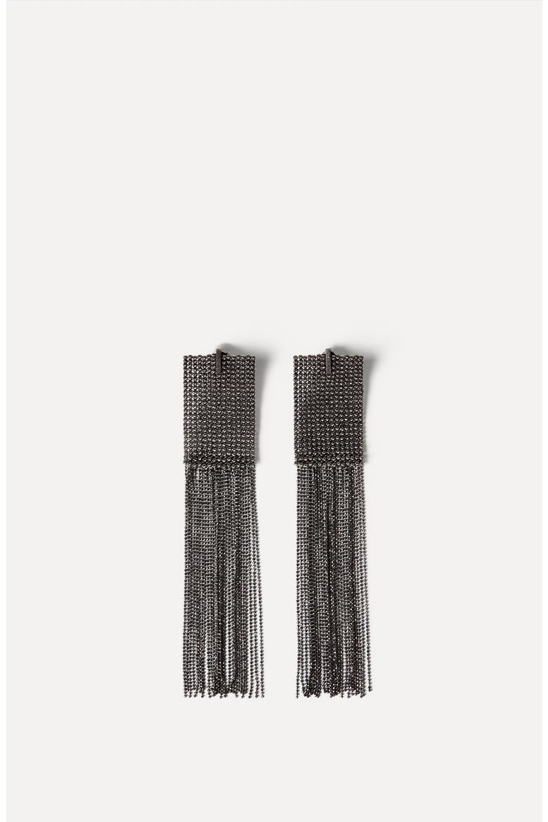 Silver frayed earrings, Alternate, color, Lignite Grey
