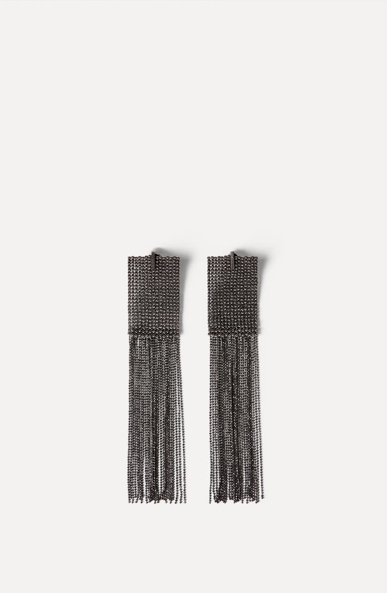 Brunello Cucinelli Silver frayed earrings, Alternate, color, Lignite Grey