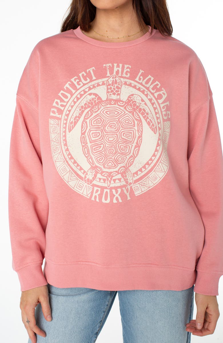 Roxy Morning Hike Oversize Fleece Graphic Sweatshirt, Alternate, color, Mauve Glow Protect The Locals