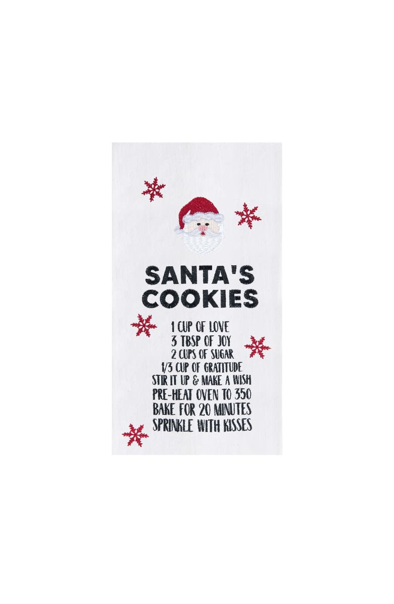 C&F Home Holiday Christmas "Santa's Cookies" Recipe with Santa Claus Face Cotton Flour Sack Kitchen Dish Towel Decor Decoration 27L x 18W in., Main, color, White