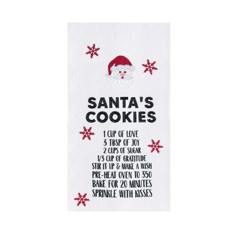 Holiday Christmas "Santa's Cookies" Recipe with Santa Claus Face Cotton Flour Sack Kitchen Dish Towel Decor Decoration  27L x 18W in.