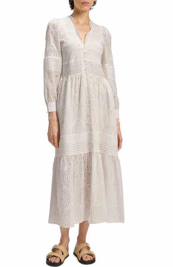 BOSS Orange Dabrody Long Sleeve Eyelet Midi Dress